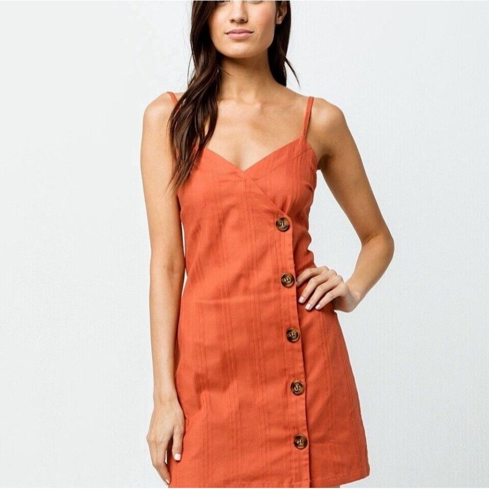 Sky + Sparrow Orange Sleeveless Button Front Cotton Blend Mini Dress Size‎ M
